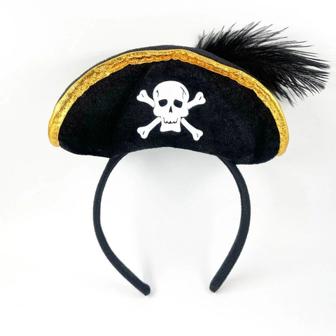 Cerchietto Con Cappello Da Pirata Dei Caraibi Per Festa Cosplay Di Halloween Mini Copricapo Da Capitano Con Bordo Dorato Motivo Teschio E Piuma