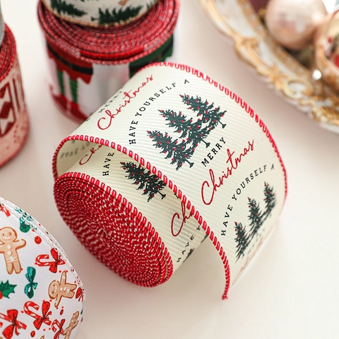 Weihnachtsband Rollen Stoff Dekoband Nussknacker Lebkuchen Muster Festival Geschenkverpackung Urlaub Party Dekoration