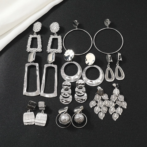 Geometrische Clip On Ohrringe Legierung Hammerschlag Metall Blattform Große Übertriebene Mode Statement Schmuck Für Damen