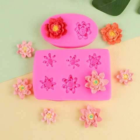 Stampi In Silicone Fiori Di Loto E Peonia Per Decorazione Torte Fondente Sigillo Di Cera Resina Sapone DIY Cioccolato