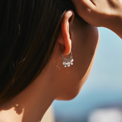 925 Sterlingsilber Strass Creolen Ohrringe Ethno Vintage Luxuriös Rund Perle Quaste Hängende Ohrringe Für Damen Schmuck