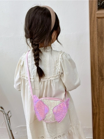 Bolso Bandolera Niñas Niños Cuero PU Lentejuelas Alas De Ángel Decoración Impermeable Correa Ajustable Lindo Moda Viaje Salida