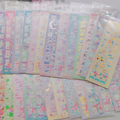 Cartoon Animal Stickers Cute Bear Rabbit Laser Holographic Silver Foil Journal Scrapbooking DIY Decor Korean Ins Style