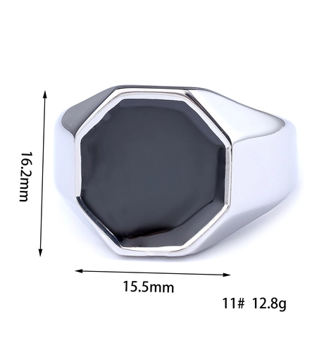 Oktogonaler Siegelring Für Herren Schwarze Emaille Edelstahl Punk Hip Hop Minimalistischer Geometrischer Schmuck Matt