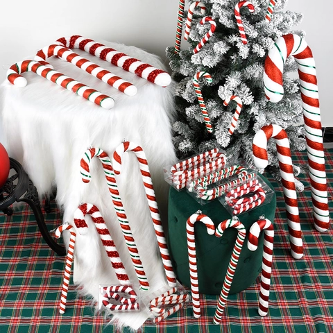 Weihnachts Zuckerstangen Dekoration PVC Glitzer Rot Weiß Ornamente Für Feiertag Party Fotografie Requisiten