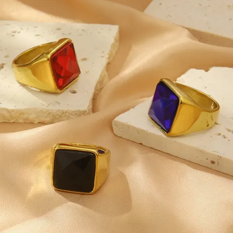 Quadratischer Edelstein Edelstahl Siegelring Vergoldet Zirkon Hip Hop Rock Schmuck Für Männer Unisex Vintage Kräftig