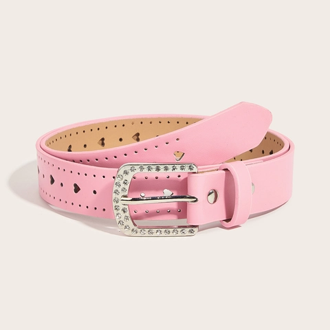 Heart Cutout PU Leather Belt For Women With Square Rhinestone Pin Buckle Vintage Y2K Style Waist Strap