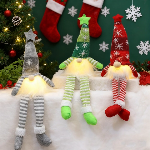 Weihnachtswichtel Plüsch Ornamente Mit Leuchtender Schneeflocke Strickmütze Und Sternspitze Leuchtpuppen Für Feiertags Tischdekoration