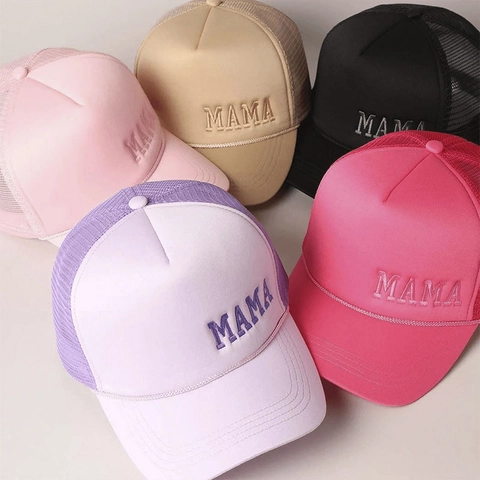 Mama Letter Embroidery Trucker Hat For Women Polyester Mesh Breathable Adjustable Sun Protection Outdoor Baseball Cap