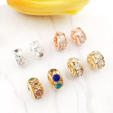 Large Hole Rhinestone Spacer Beads Copper Alloy Sparkling Charm For DIY Jewelry Bracelet Necklace Making Women