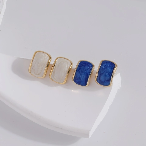 Orecchini A Perno Rettangolari Vintage Con Smalto E Perno In Argento Sterling 925 Per Donna