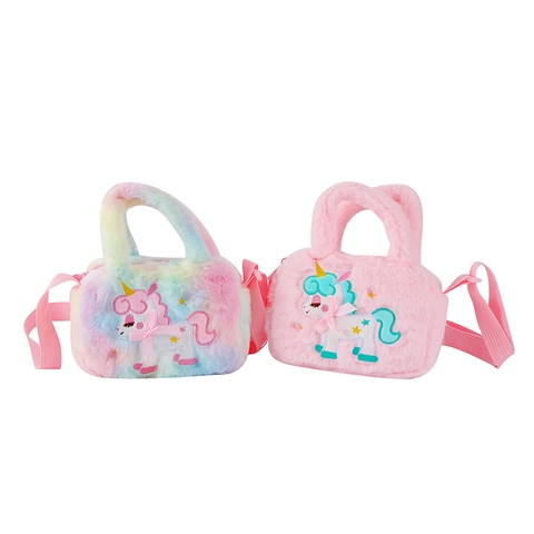 Bolso Bandolera Niños Peluche Dibujos Animados Unicornio Bordado Bolso De Mano Correa Ajustable Estilo Lindo Para Niñas