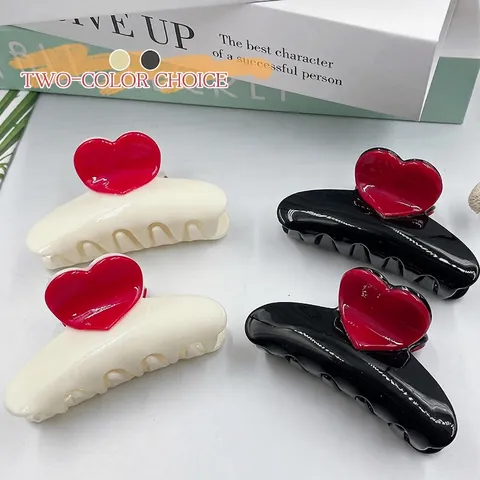 Hair Claw Clip Sweet Heart Design Acrylic Resin Solid Color Fashion Accessory For Women Daily Styling Decorative Headdress