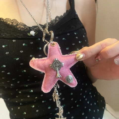 Y2K Roze Denim Ster Hanger Ketting Voor Vrouwen Legering Hart Kruis Maan Bedels Punk Zoete Stoere Stijl Lange Ketting