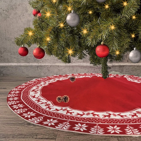 Gonna Per Albero Di Natale Lavorata A Maglia Acrilico Motivo Renna Fiocco Di Neve Decorazione Base Albero Per Casa