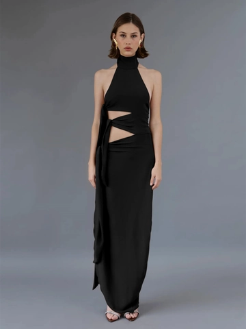 Halter Maxikleid Sexy Cut Out Rückenfrei Hoher Schlitz Seitliche Bindung Polyester Spandex Slim Fit Elegantes Abendkleid Damen