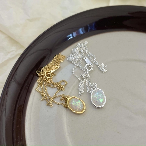 925 Sterling Silver Opal Necklace Dainty Oval Pendant Minimalist Elegant Jewelry Gift For Women