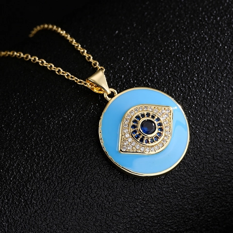 Evil Eye Anhänger Halskette Kupfer 18K Vergoldet Emaille Zirkonia Retro Schlüsselbein Kette Modeschmuck Damen