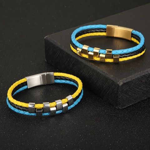 Men's Woven Cowhide Leather Bracelet With Stainless Steel Magnetic Clasp Personalized Multi-Layer Casual Jewelry Gift