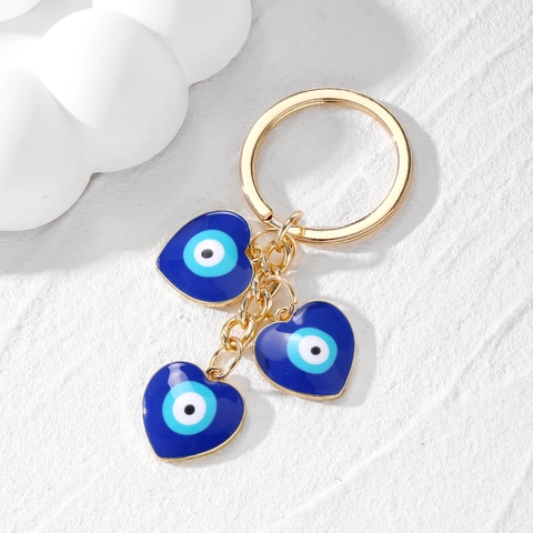 Evil Eye Schlüsselanhänger Blau Emaille Herz Rund Gold Legierung Vintage Türkischer Glücksbringer Schlüsselring Tasche Anhänger