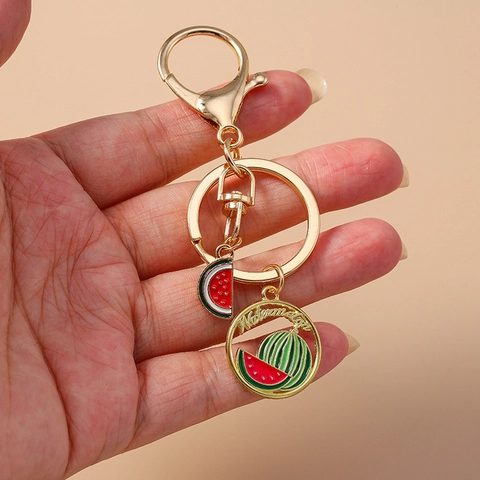Llavero De Frutas Creativo Con Aleación De Zinc Y Resina Colgante De Sandía Uva Adorno De Bolso Tono Dorado Regalo Novedoso