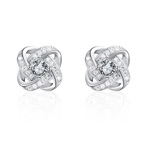 925 Sterling Zilver Klavertje Oorknopjes Voor Dames Elegant Ingelegd Met Strass Geometrisch Roterend Bloem Ontwerp Sieraden