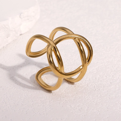 Anillo Geométrico Minimalista Líneas Cruzadas Acero Inoxidable Chapado En Oro 18K Anillo Abierto Ajustable Moda Para Mujeres