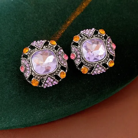 Vintage Square Rhinestone Earrings Baroque Palace Purple Crystal Alloy With 925 Sterling Silver Earring Post Elegant