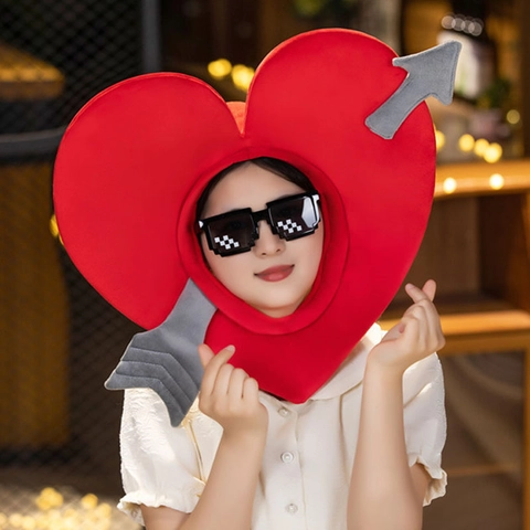 Lustiger Amorpfeil Durch Herz Plüschhut Rote Neuheit Herz Kopfschmuck Für Valentinstag Party Aufführung Requisiten Unisex