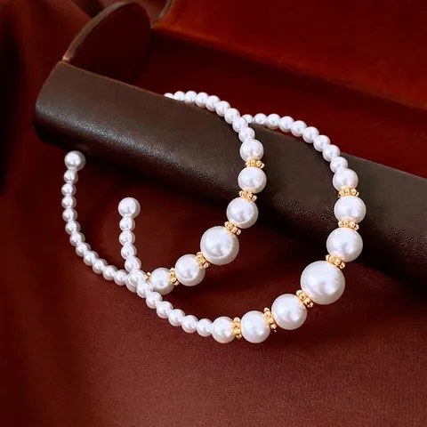 Hoop-Ohrringe Französisch Retro Beaded White Imitation Artificial Pearl Large Circle Mit 925 Sterling Silver Earring Post Elegant