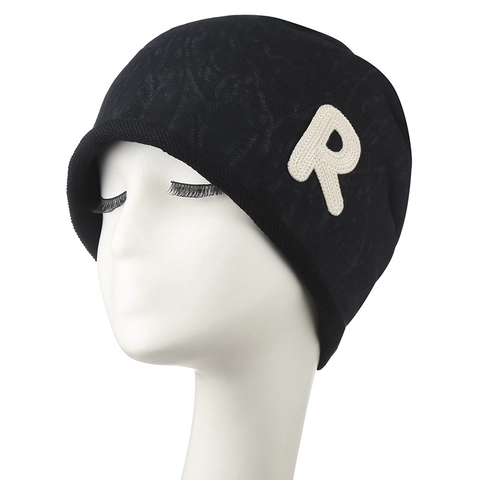 Knitted Beanie Hat Warm Winter Polyester Letter R Patch Rolled Edge Cold Weather Cap For Men Women
