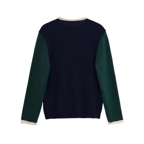 Maglione In Maglia Da Donna Girocollo Pullover Color Block Bordo A Contrasto Manica Lunga Stile Retrò Poliestere