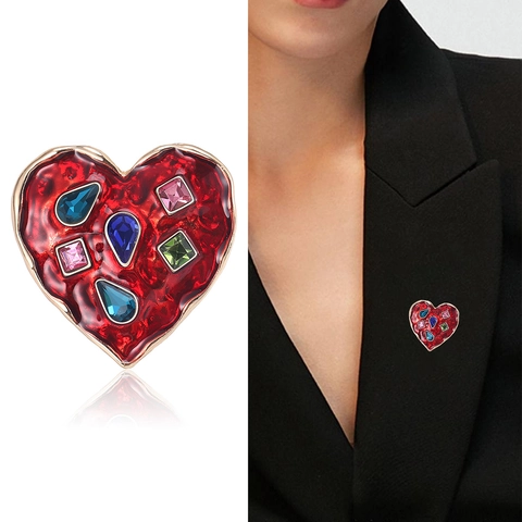 Elegante Vintage Herz Legierung Strass Brosche Für Damen Farbige Emaille Nadel Dekorative Kleidung Mode Schmuck Geschenk Zubehör