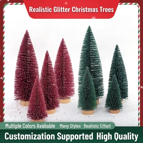 Künstlicher Mini Weihnachtsbaum Deko Kunststoff Glitzer Frost Flaschenbürsten Bäume Mit Holzsockel Tischschmuck Festlich