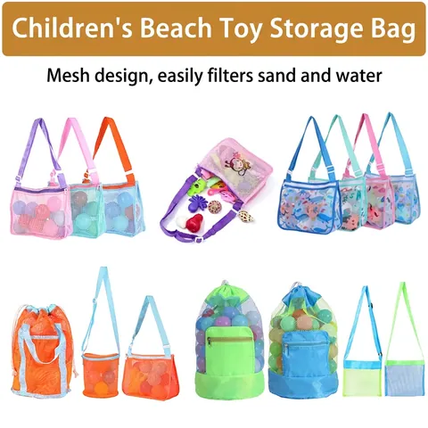 Portable Mesh Beach Bag Kids Toy Storage Foldable Large Capacity Sand Water Drainage Backpack Tote Travel Swimming Bags