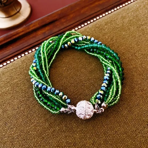 Collana Multigiro In Perle Di Cristallo Intrecciate Con Chiusura A Sfera In Strass Girocollo Torsadé Elegante Da Donna