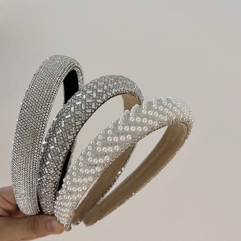 Cerchietto Imbottito Lucido Con Strass E Künstliche Perle Largo Elegante Stile Francese Accessorio Per Capelli Da Donna Fatto A Mano