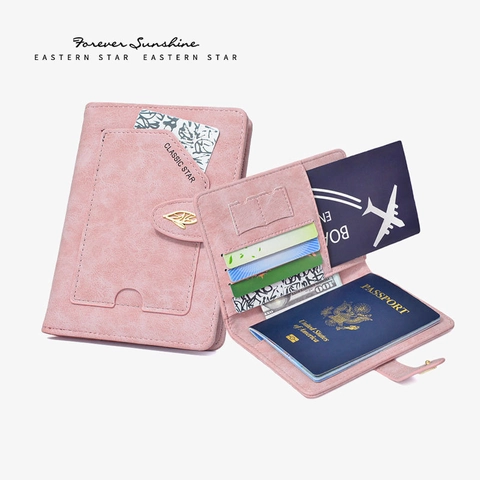 PU Leather Passport Holder Wallet Travel Document Organizer With Leaf Metal Clasp Multi Card Slots For Women