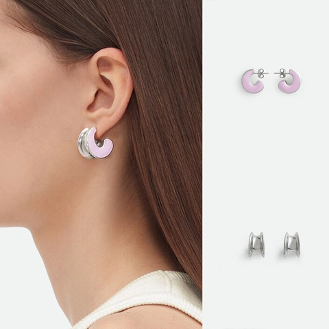 Boucles d'Oreilles Clous en Forme de C en Acier Inoxydable Plaqué Or 18K Émail Mode Rose Vert Créoles Géométriques pour Femme Bijoux