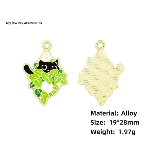 Ciondoli In Lega Di Smalto Gatto E Monstera Cactus Pianta In Vaso Per Creazione Di Gioielli DIY Collane Portachiavi Accessori