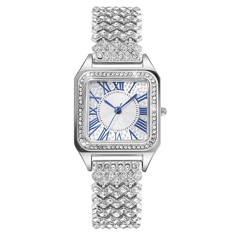 Orologio Al Quarzo Da Donna Lusso Quadrante Quadrato Con Strass Cinturino In Lega Numeri Romani Elegante Da Polso