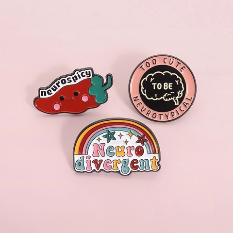 Cartoon Alloy Enamel Brooch Neurodiversity Theme Neurospicy Chili Brain Rainbow Pins Cute Jewelry Gift For Men Women