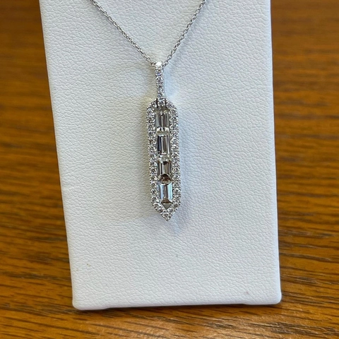 Geometric Rectangular Bar Pendant Necklace Copper With Baguette And Round Zirconia Minimalist Luxury Accessory For Women