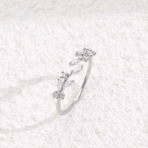 Elegant Copper Leaf Open Ring With Colorful Marquise Zirconia Fashion Minimalist Branch Adjustable Jewelry Women