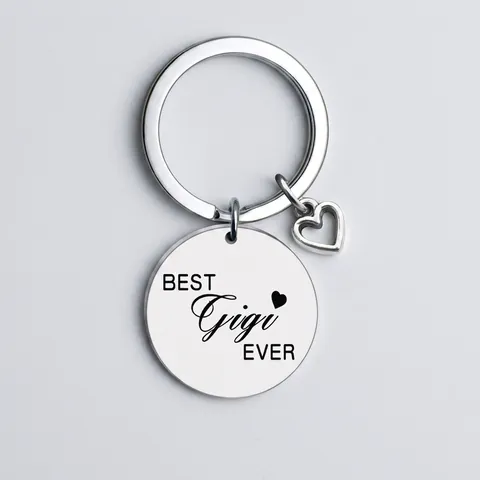 Stainless Steel Keychain Engraved Best Ever With Heart Charm Gift For Mom Wife Grandma Nana Mimi Gigi Polished Metal