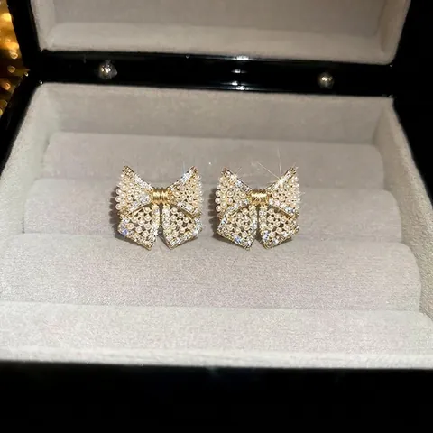 Orecchini A Perno Con Fiocco Con Strass Künstliche Perle Finte Lega E Perno In Argento Sterling 925 Elegante Stile Francese Da Donna