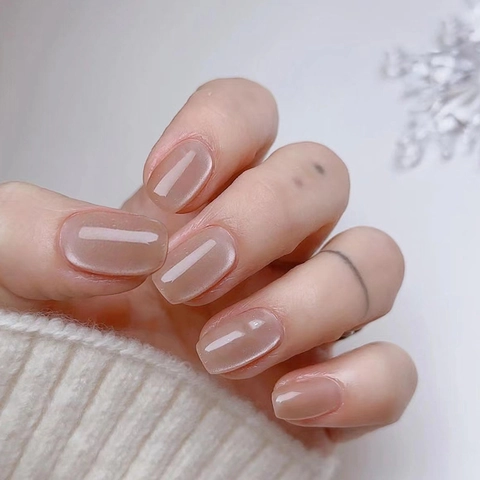 Nude Cat Eye Press On Nägel Schimmernd Glänzend Kurz Ballett Künstliche Nägel ABS Elegante Maniküre Zubehör Für Frauen