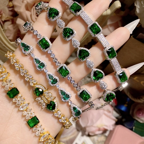 Bracciale Vintage in Stile Francese in Rame Placcato Oro Con Pietre Preziose Artificiali Verdi e Blu per Donna Gioielli