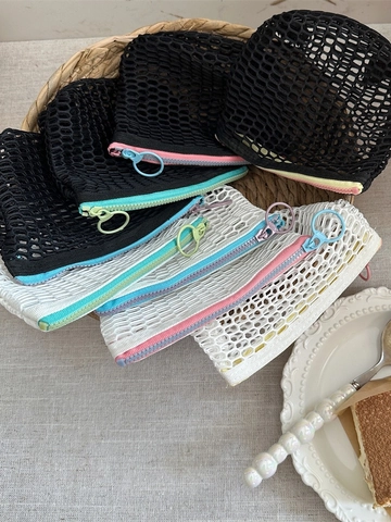Mini Mesh Coin Purse Nylon Breathable Storage Bag With Contrast Color Zipper And Round Ring Pull For Cosmetic Earphone