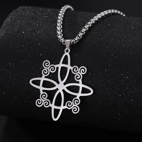 Collier Pendentif Triskèle Viking en Acier Inoxydable Hommes Femmes Nœud de Sorcière Celtique Spirale Bijoux Géométriques